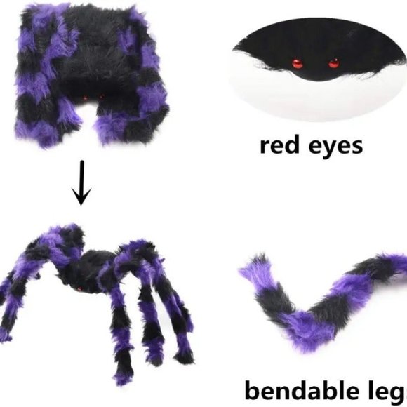 5 Pcs Halloween Spider Giant Spider with Red Eyes Colorful Hairy Scary Halloween - Picture 6 of 7
